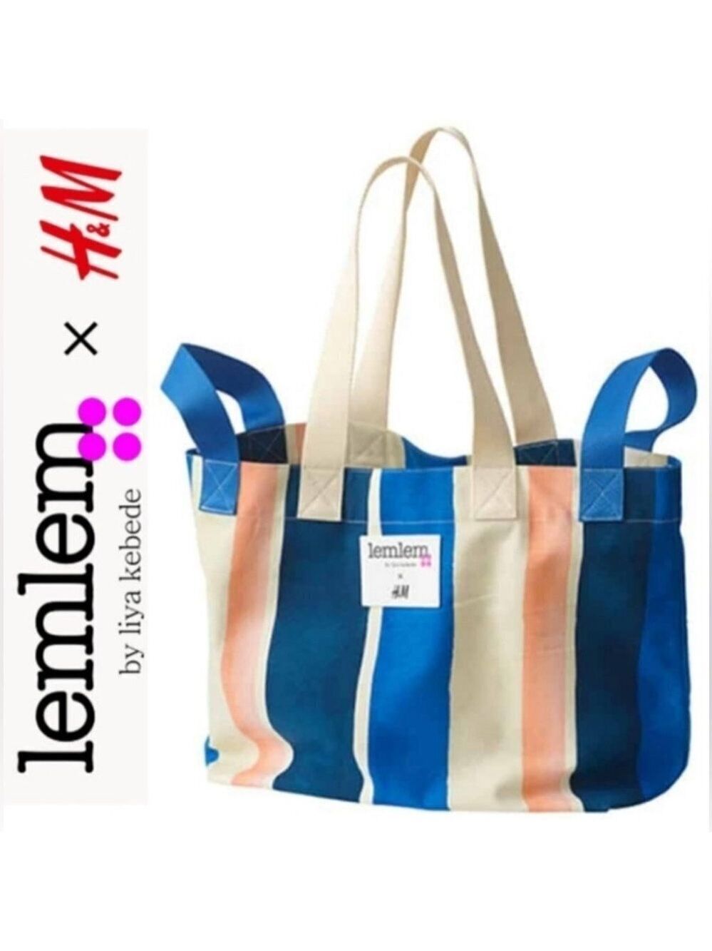 ** H&M x Lemlem Large Striped Canvas Cotton Beachbag